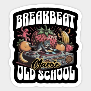 BREAKBEAT  - Cat Dj and Fruit Platter (White) Sticker